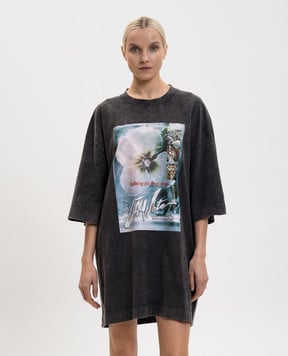 Off-White Grey T-shirt dress with ADV print 2DH00AS26JER001