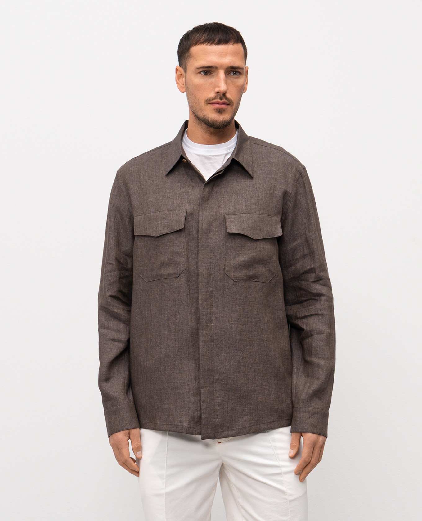 Brown linen shirt with emblem Canali 3