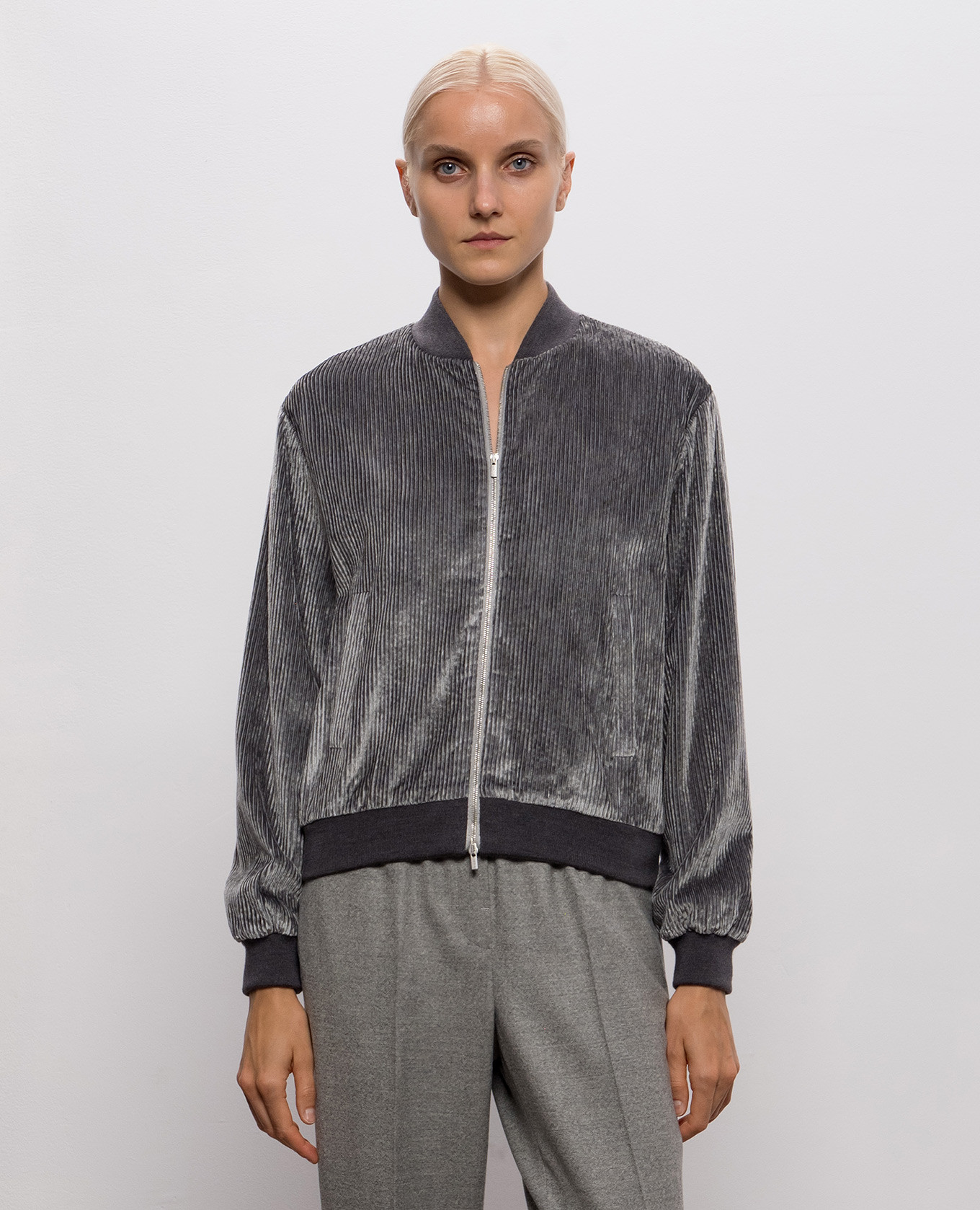 Gray corduroy bomber jacket Peserico 2