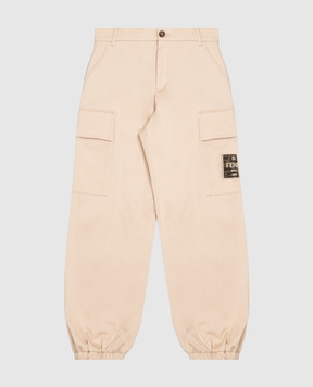 Fendi Children's beige cargo pants with logo patch JMF600AS5Y812+