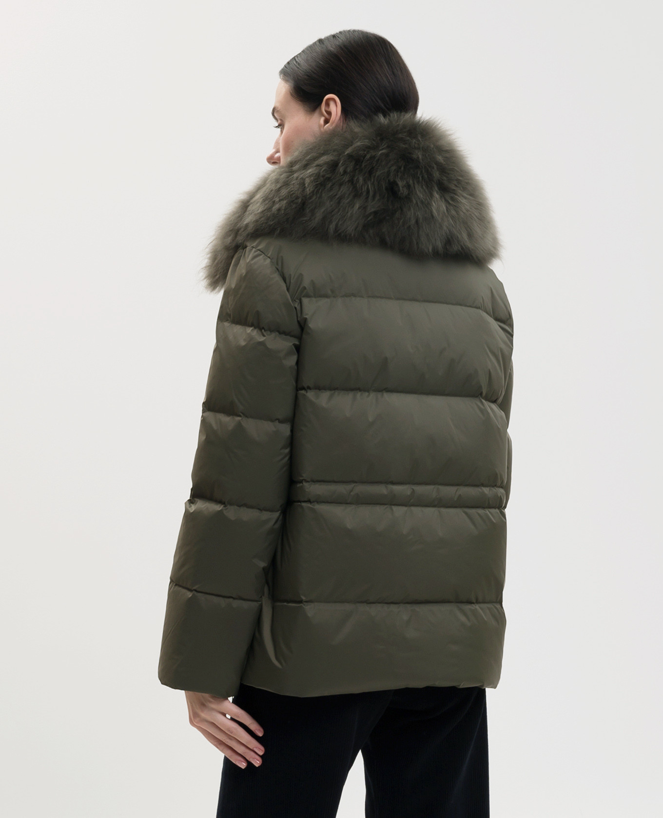 Khaki down jacket with fur Yves Salomon Army 4