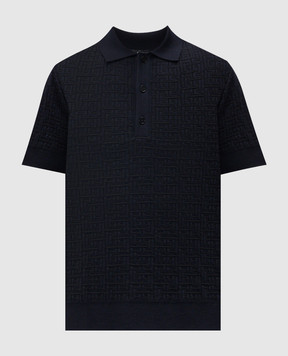 Balmain Blue wool and linen polo shirt with a pattern GH1GB044KI03