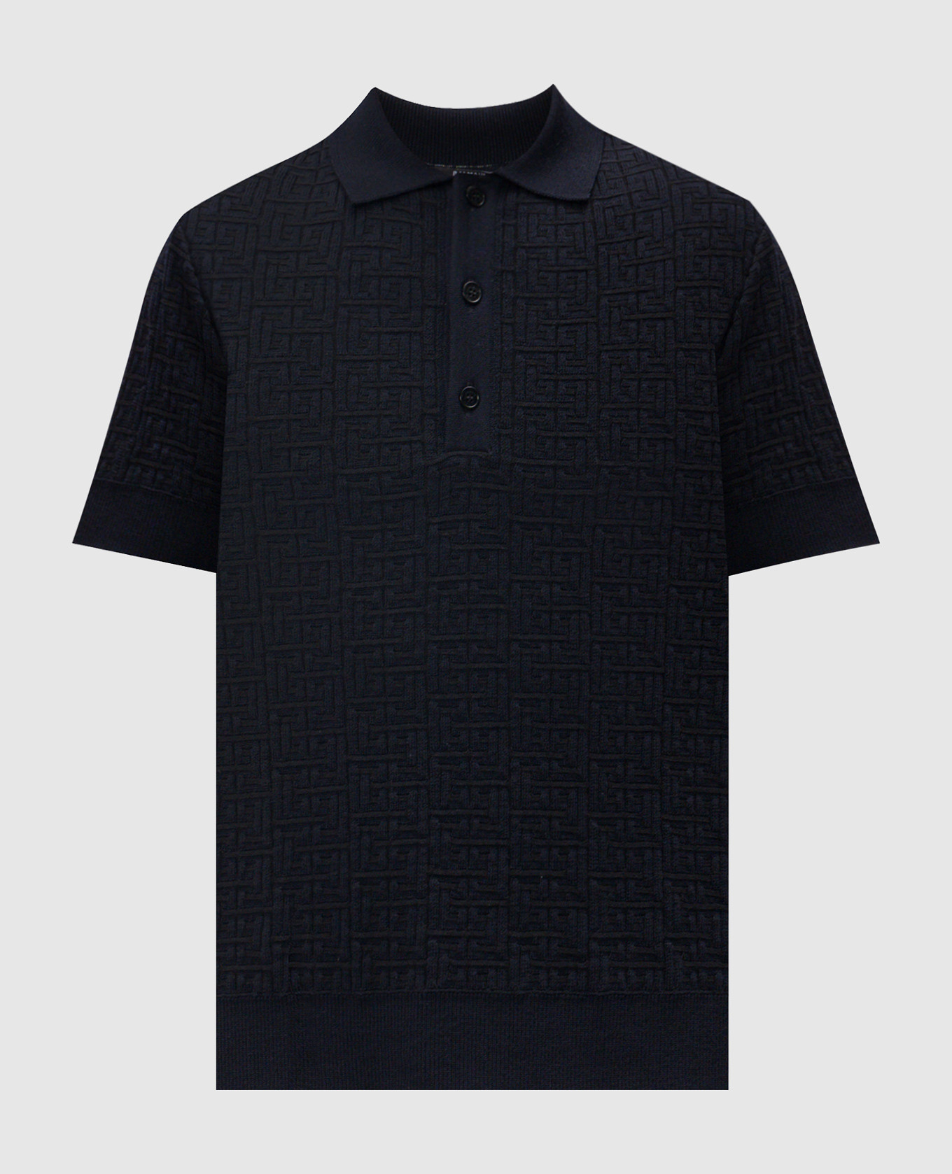 

Blue wool and linen polo shirt with a pattern Balmain