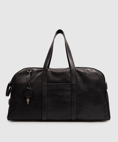 Schwarze Reisetasche aus Leder mit strukturiertem Logo
