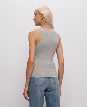 Ami Paris Grey ribbed T-shirt with embroidered emblem FTP811JE0117