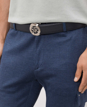 Stefano Ricci Blue leather belt with monogram logo N382VDC553P