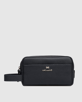Enrico Mandelli Navy blue leather toiletry bag with textured logo 0BRAND7213