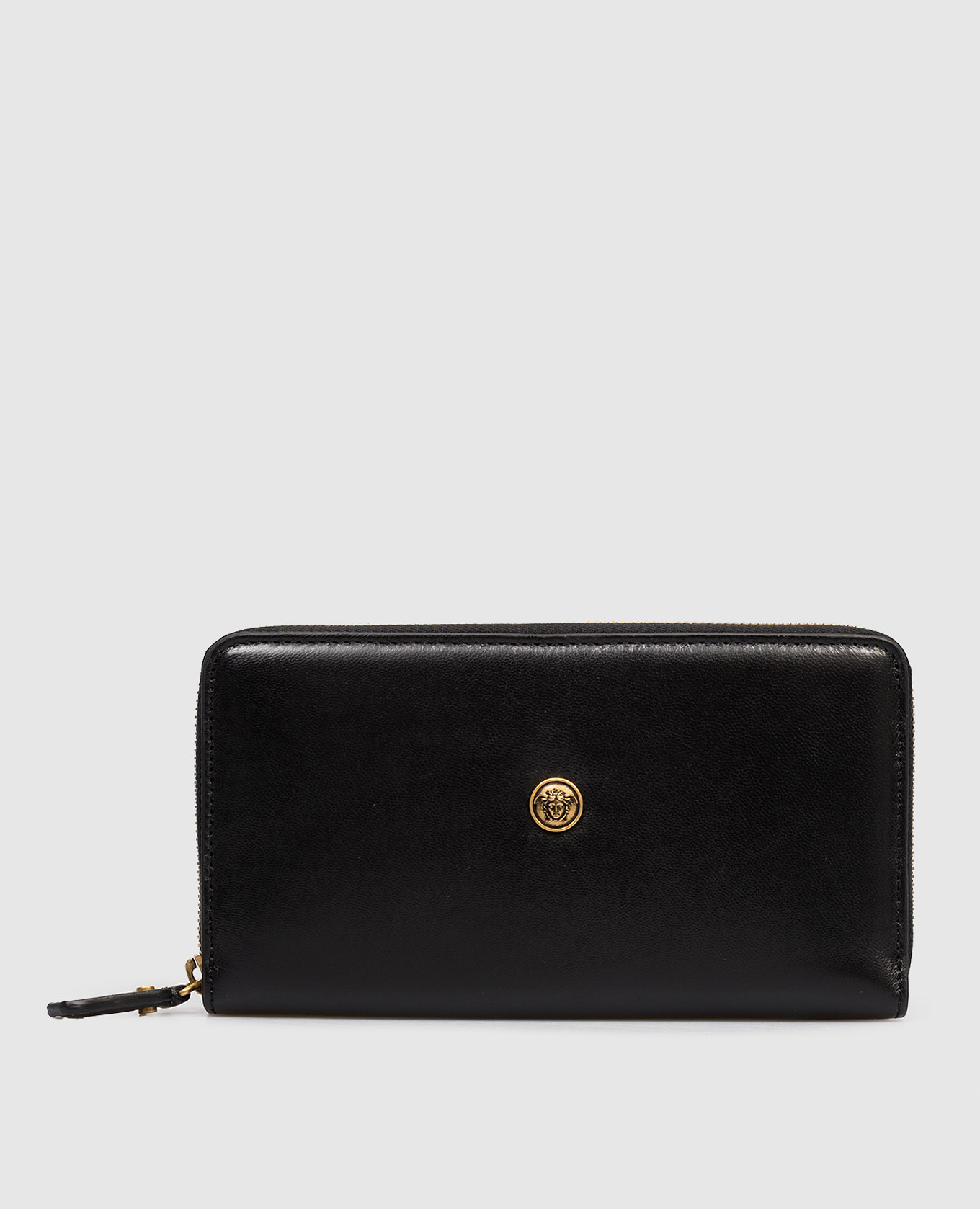 

Black leather wallet with textured emblem Versace