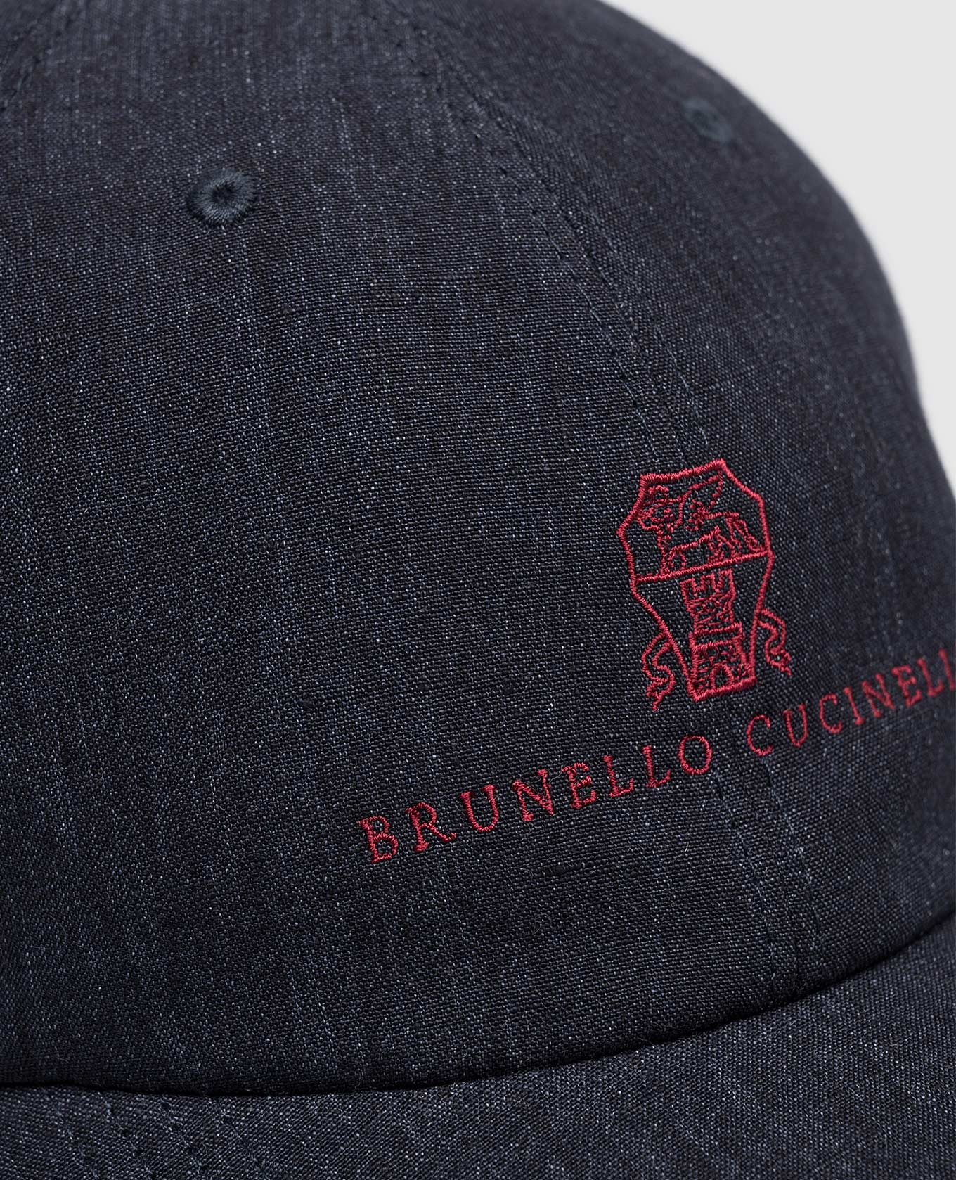 

Blue linen cap with logo embroidery Brunello Cucinelli