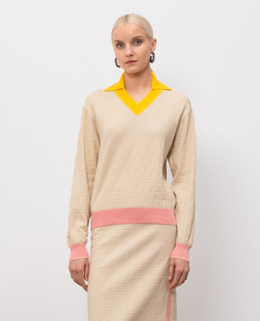 Fendi Beige sweater with patterned silk FZXE95AW4S