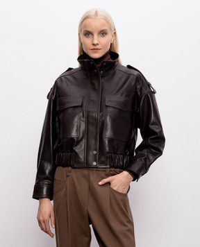 Babe Pay Pls Brown leather jacket with patch pockets 2605AMAZON