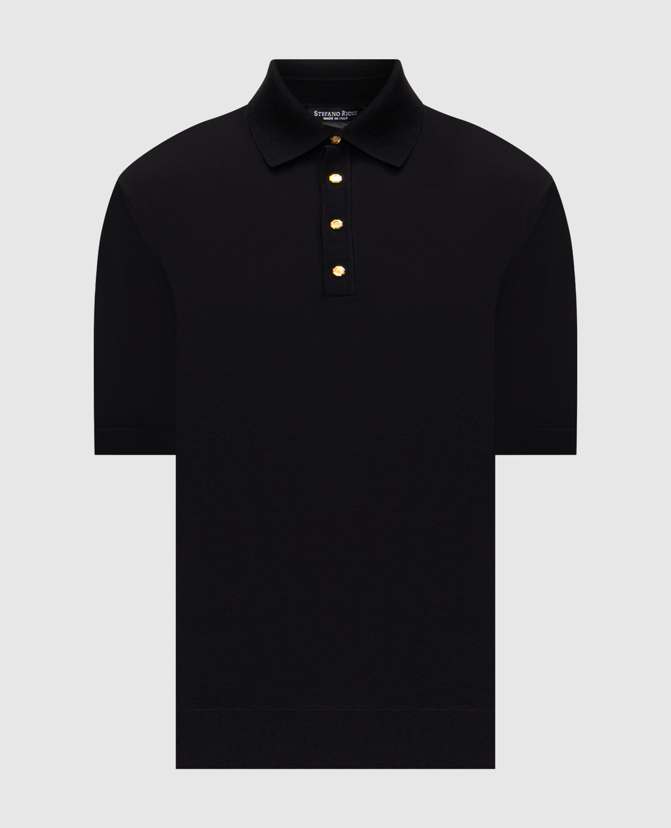 Black silk polo with emblem