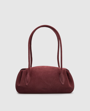 YUZEFI Burgundy suede baguette bag OYSTER with logo OYSTERSHOULDERBAG