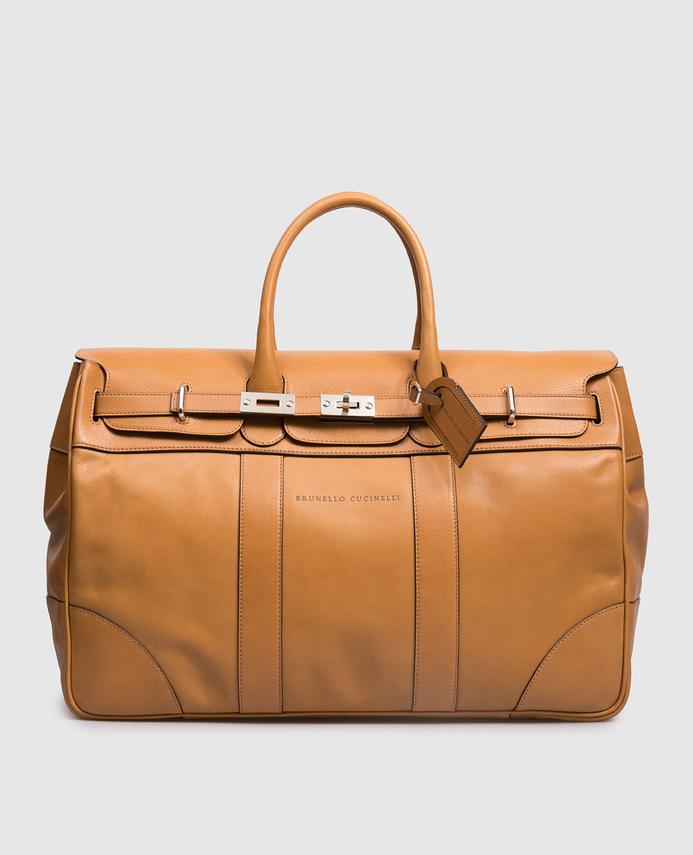 

Brown leather travel bag with logo Brunello Cucinelli