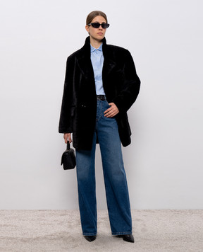 Babe Pay Pls Black double-breasted sheepskin coat with belt 2526SETA