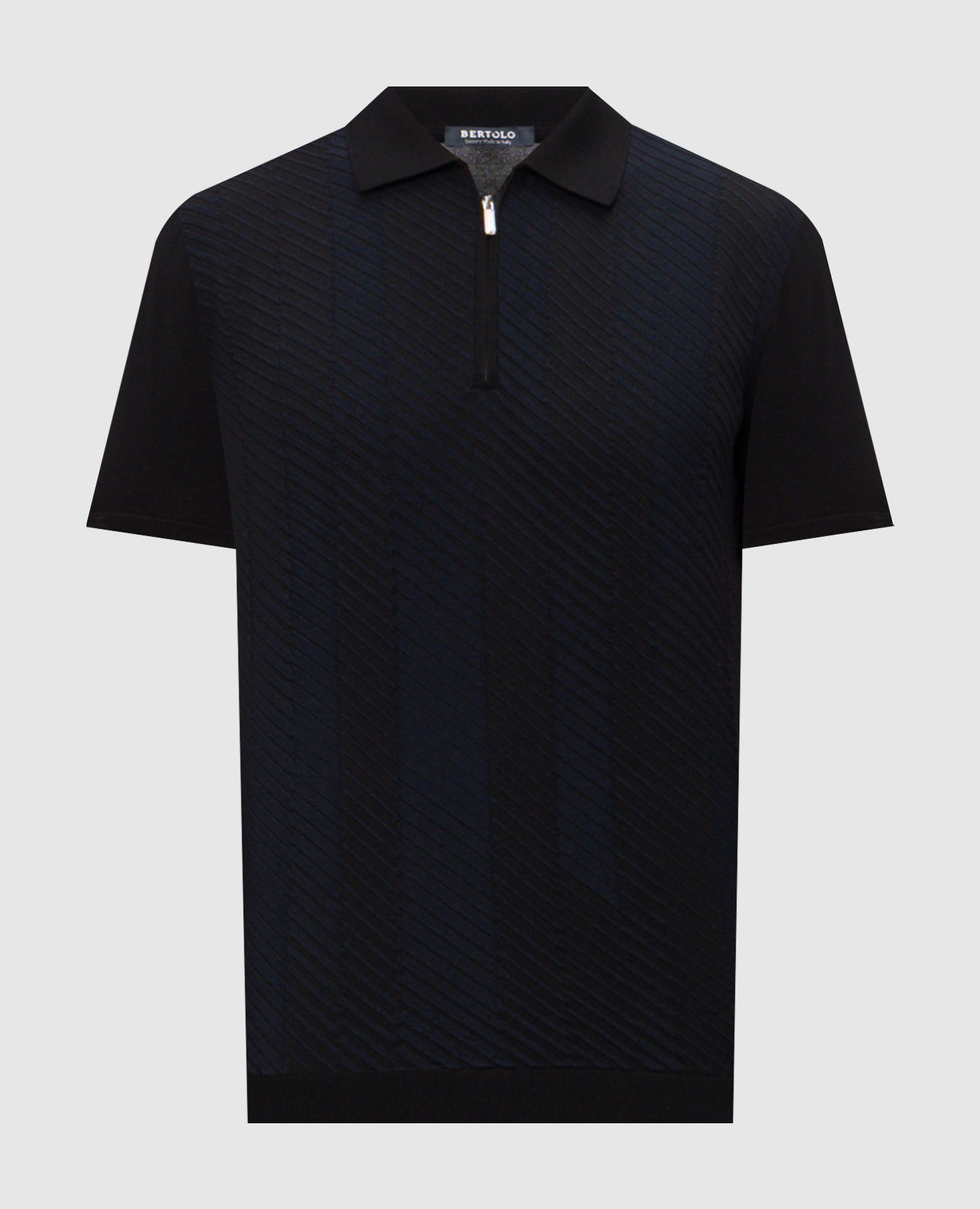 Black polo shirt with striped pattern