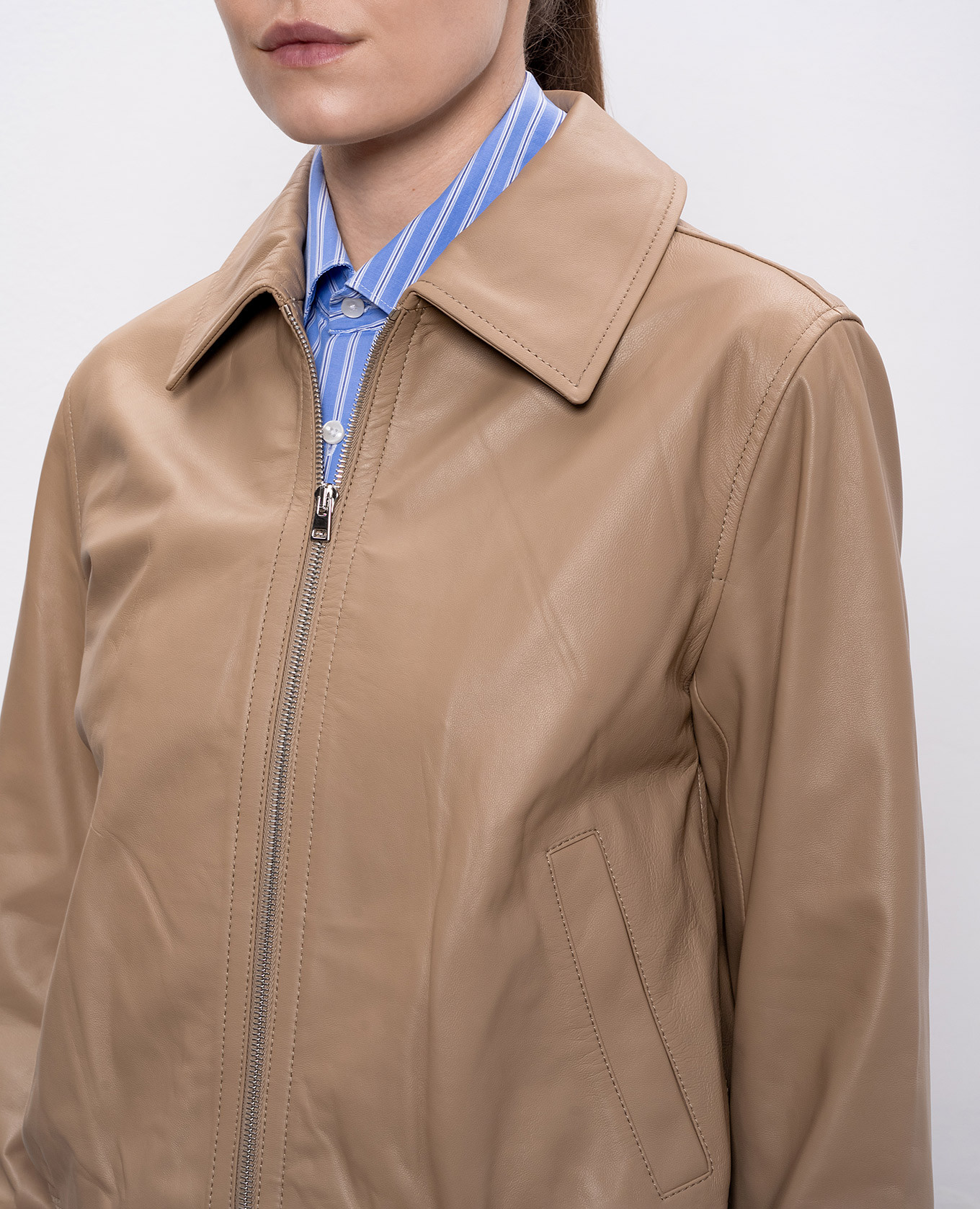 Beige leather jacket Yves Salomon 5