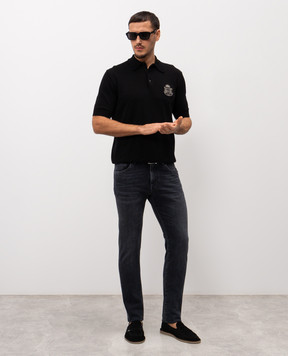 Dolce&Gabbana Black cotton polo shirt with monogram logo GXZ02ZJBCIU