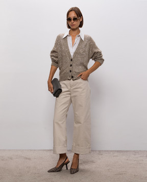 Brunello Cucinelli Beige cardigan with sequined wool MRG562506