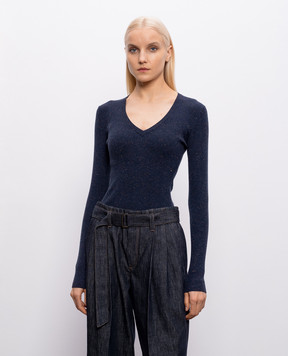 Brunello Cucinelli Blue cashmere top with lurex M9A822212P
