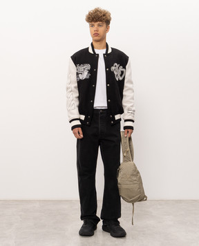 Off-White Cat Off Varsity Black Wool Bomber Jacket 44MEH053F26F001