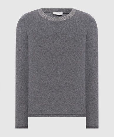 Grey ribbed long-sleeve top