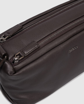 Ermenegildo Zegna Brown leather toiletry bag with logo BAGsh