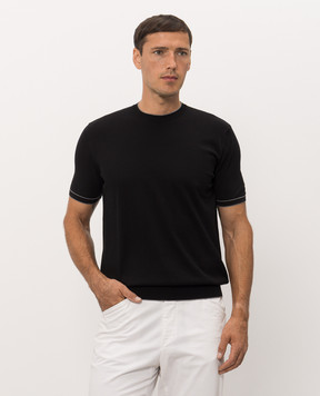 Bertolo Cashmere Black T-shirt with contrast trim 902204002056