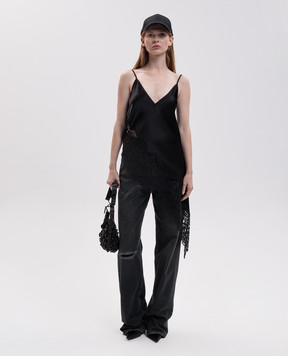 SSHEENA Black asymmetrical top with lace 26FWTRICKYTF26005
