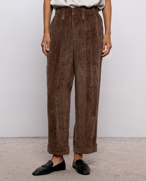 Brunello Cucinelli Brown corduroy pants with lapels MP547P9274