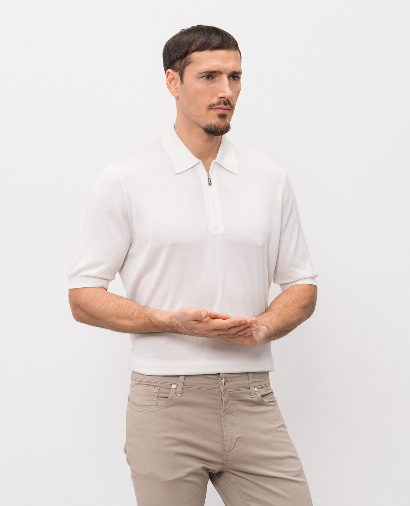 

White silk polo shirt with logo patch Enrico Mandelli