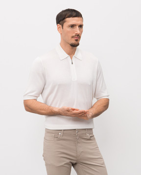 Enrico Mandelli White silk polo shirt with logo patch 3K065A5674