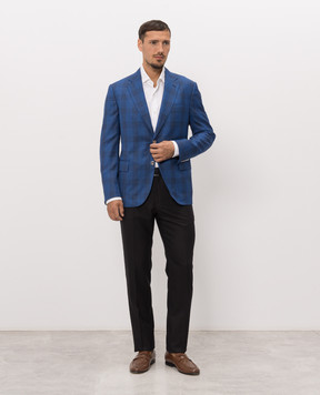 Stefano Ricci Blue cashmere and silk check jacket M1RFSR2000B212HA