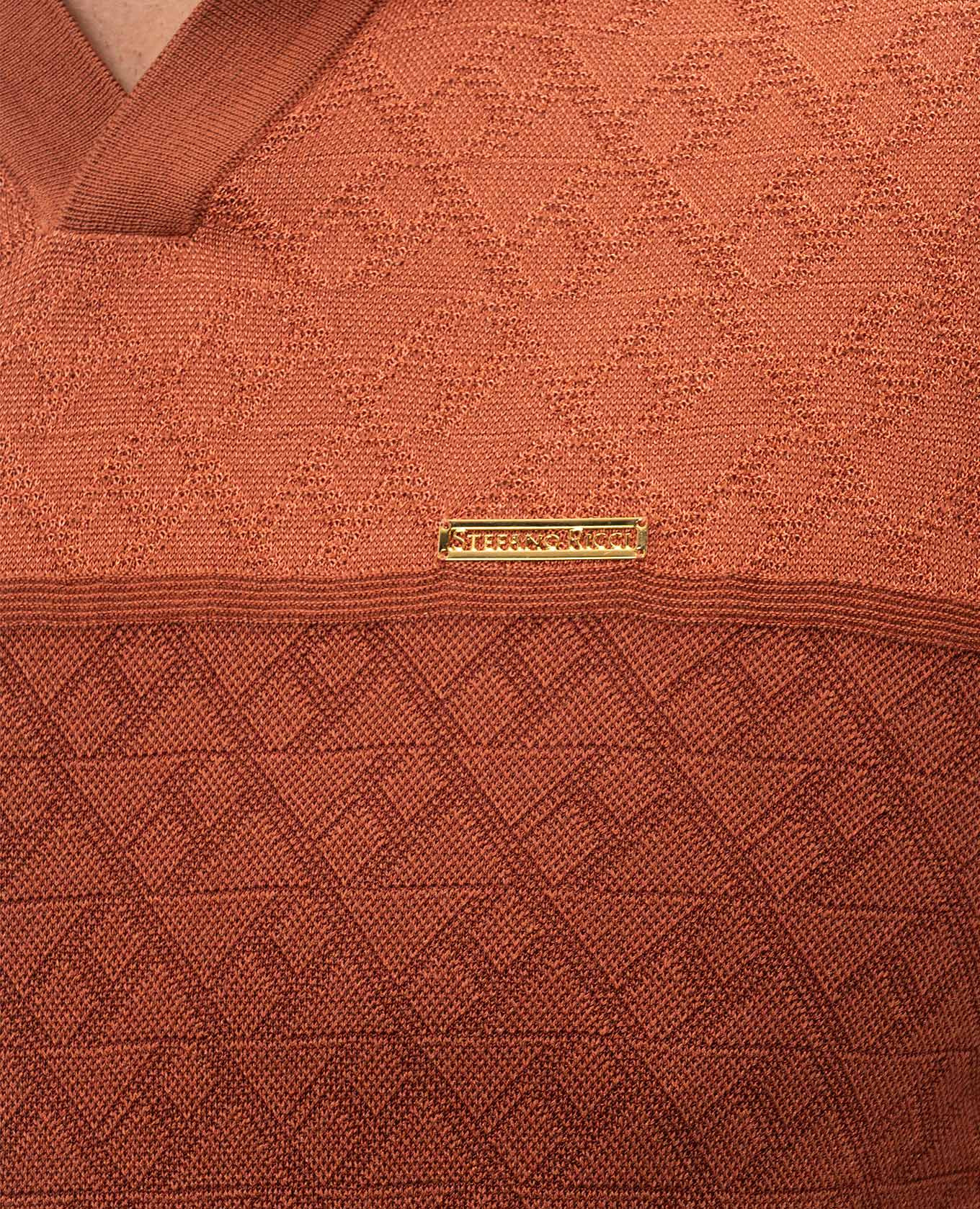 Brown polo shirt with silk in woven pattern Stefano Ricci 5