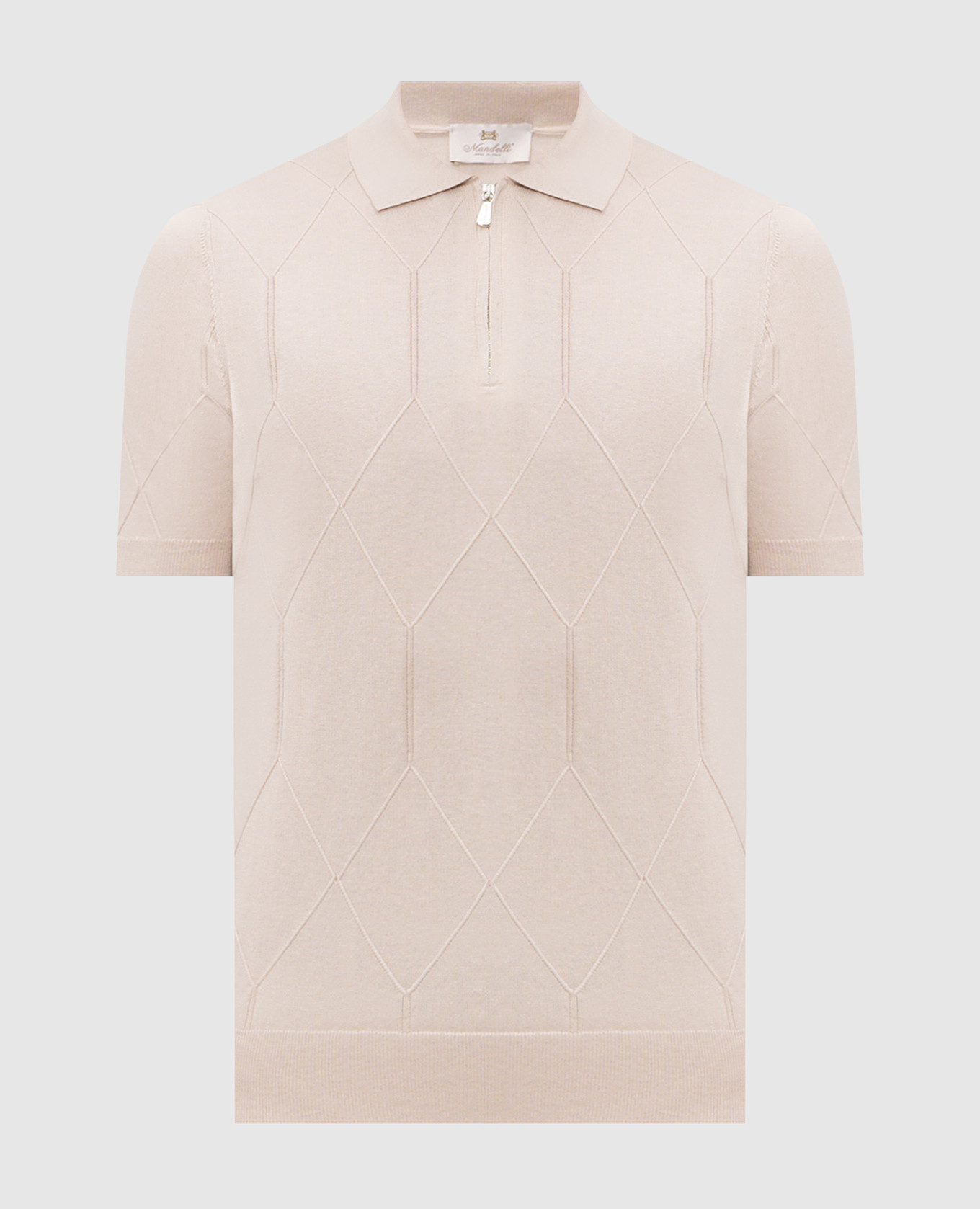 Beige polo shirt with geometric pattern