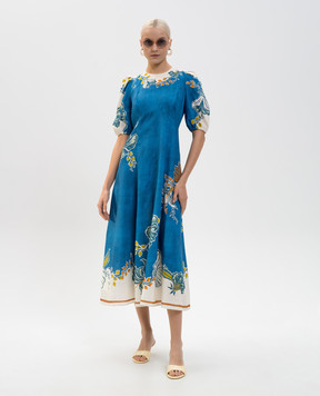 Alemais Luda blue linen midi dress 6392D