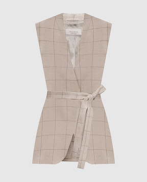 Peserico Gray linen check vest A03030A02638