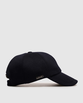 Enrico Mandelli Blue cashmere cap with mink fur CAP4184816