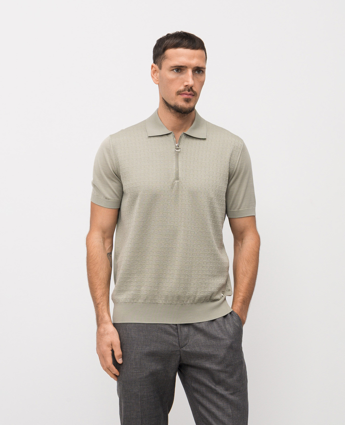 

Khaki wool, cashmere and silk polo shirt Stefano Ricci