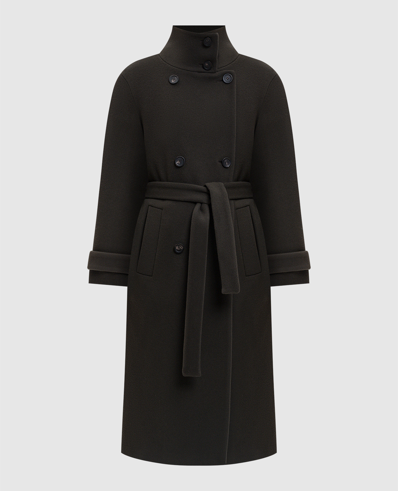 Brown double-breasted coat with wool and cashmere
