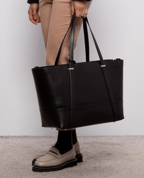 Peserico Brown leather bag with monil chain A38389C0RCC878