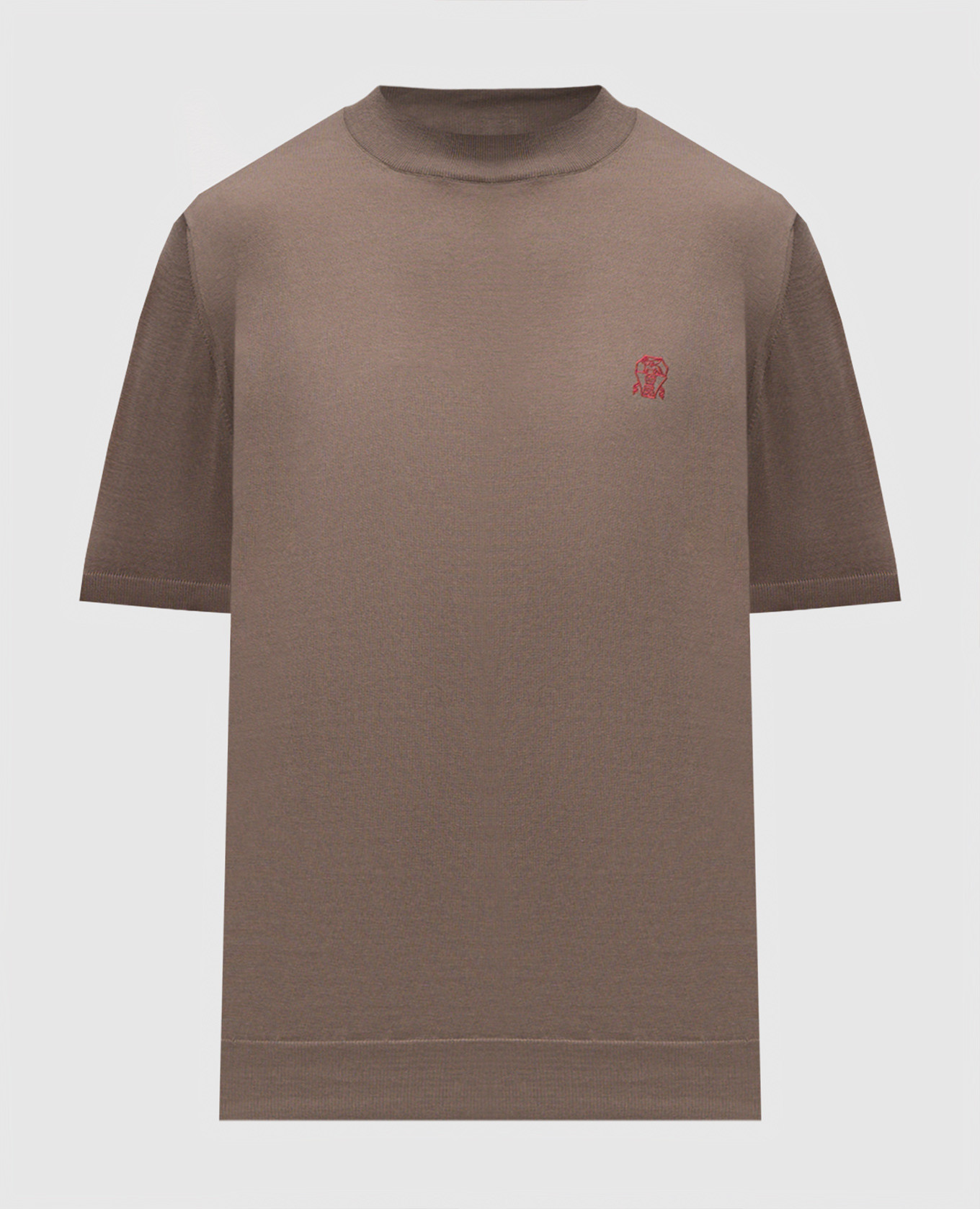 Brown T-shirt with embroidered emblem