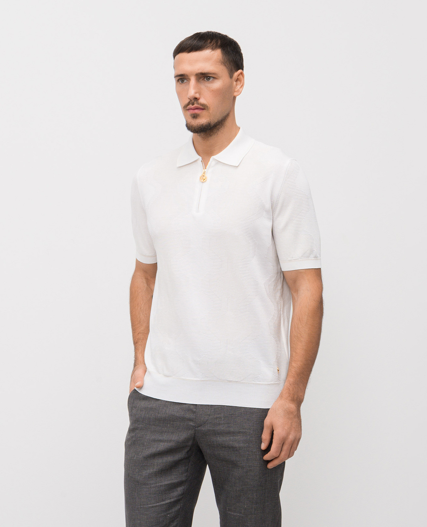 White polo shirt with patterned silk Stefano Ricci 3