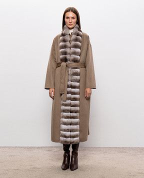 Fabio Gavazzi Brown cashmere coat with chinchilla fur FG2361FDOR
