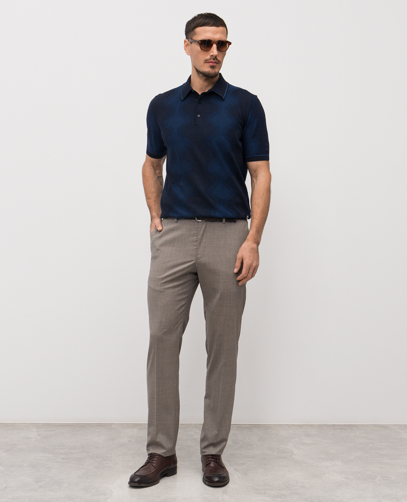 

Blue polo shirt with patterned silk Stefano Ricci