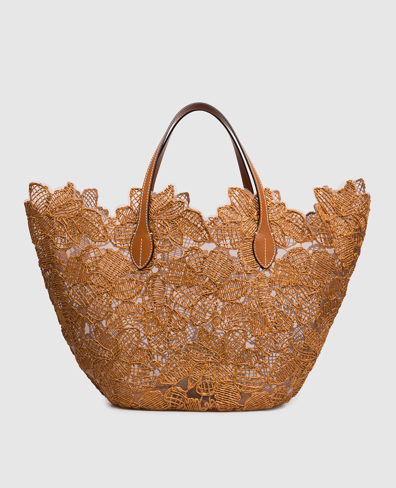 

Brown tote bag with floral pattern and raffia Ermanno Scervino Life