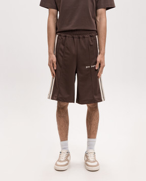 Palm Angels Brown shorts with logo embroidery PMCL009S26FAB001