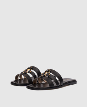 Twinset Black leather flip-flops with logo engraving 261TCP038
