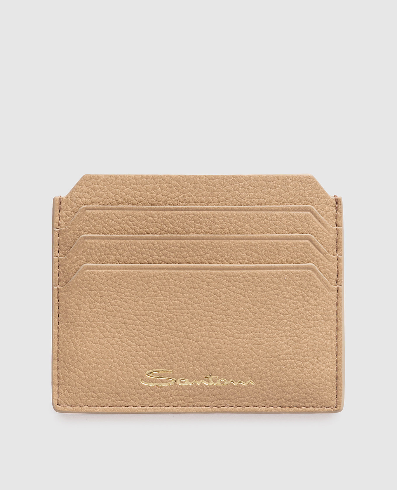 

Beige leather cardholder with logo print Santoni