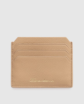 Santoni Beige leather cardholder with logo print DFPPA2693FOHSIW